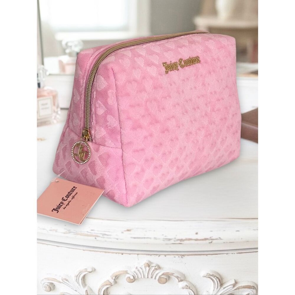 Juicy Couture Baby Pink Velour Cosmetic Travel Bag Large